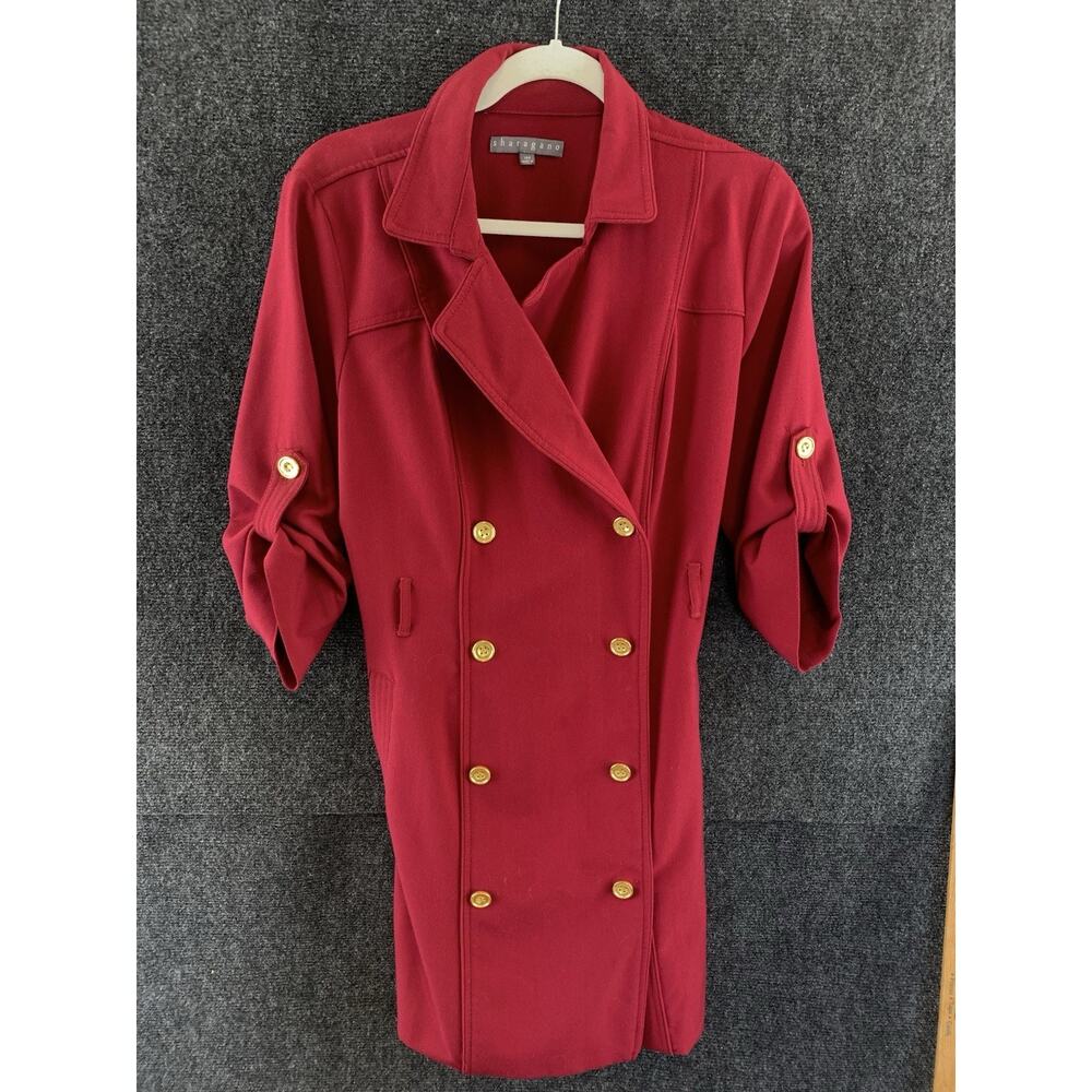 Sharagano Women’s Coat Double Breasted Gold Buttons Jacket W/Belt Red Sz 14 P